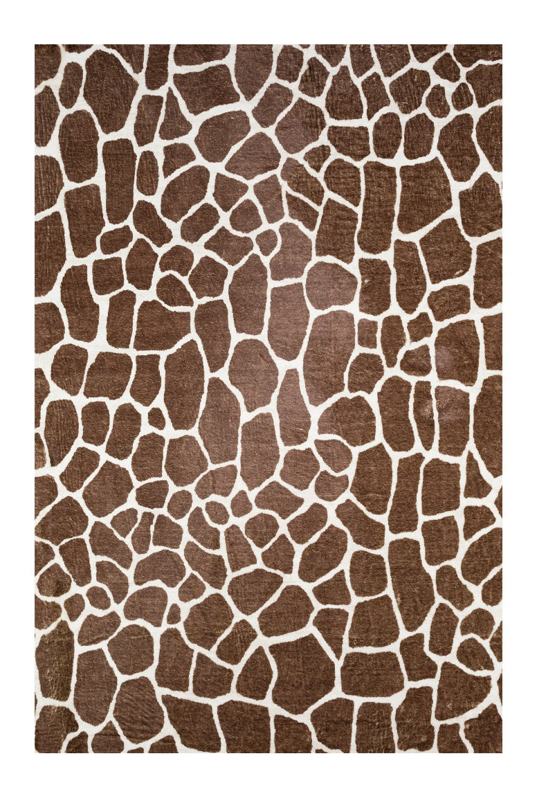 3' X 5' Brown and White Animal Print Shag Non Skid Area Rug