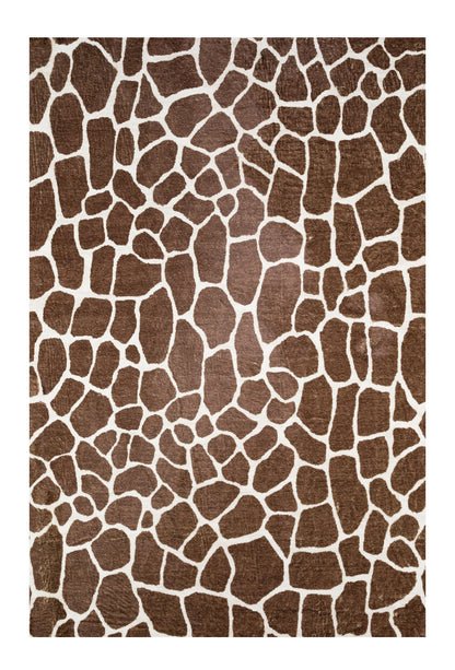 3' X 5' Brown and White Animal Print Shag Non Skid Area Rug