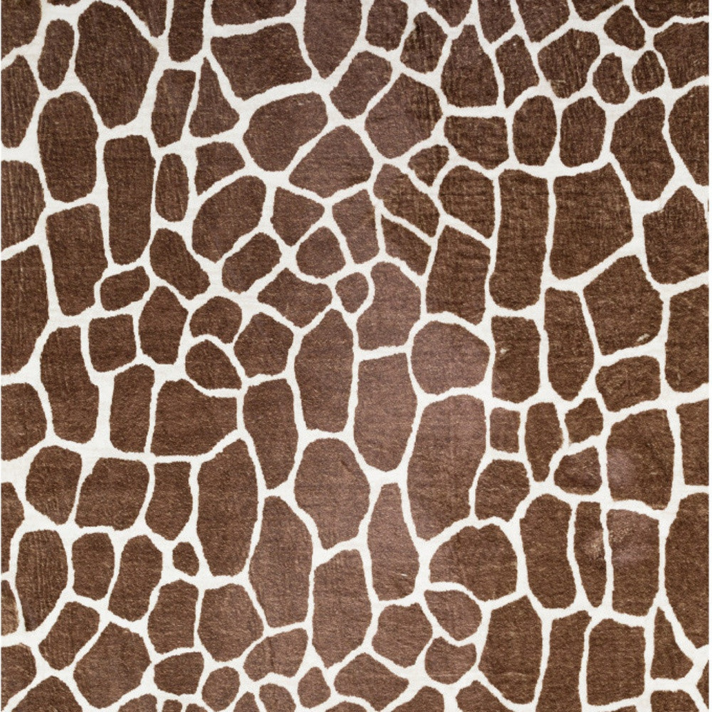 3' X 5' Brown and White Animal Print Shag Non Skid Area Rug