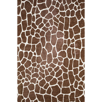 3' X 5' Brown and White Animal Print Shag Non Skid Area Rug