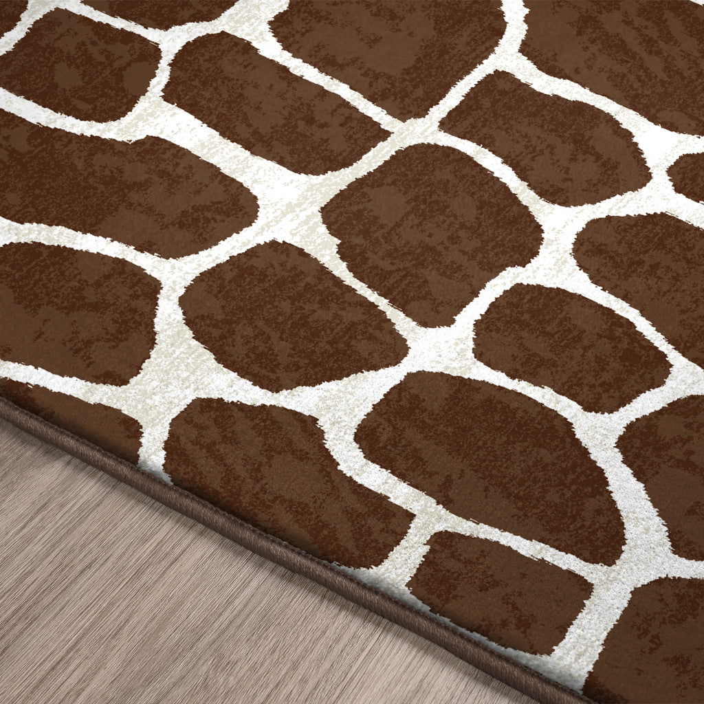 3' X 5' Brown and White Animal Print Shag Non Skid Area Rug