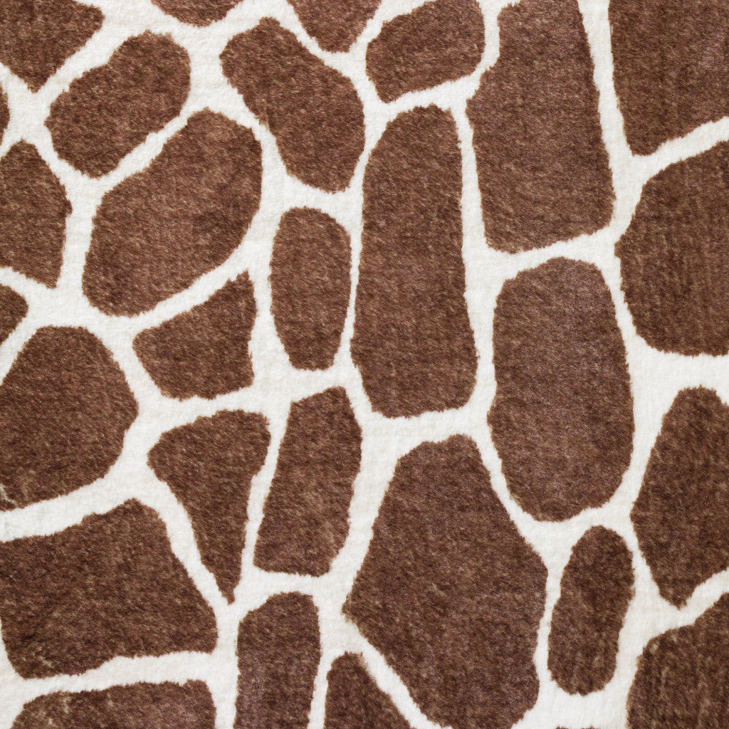 3' X 5' Brown and White Animal Print Shag Non Skid Area Rug