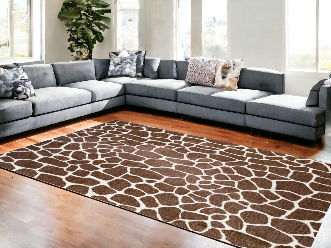 8' X 10' Brown Animal Print Shag Non Skid Area Rug