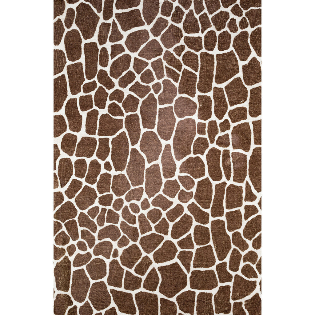 8' X 10' Brown Animal Print Shag Non Skid Area Rug