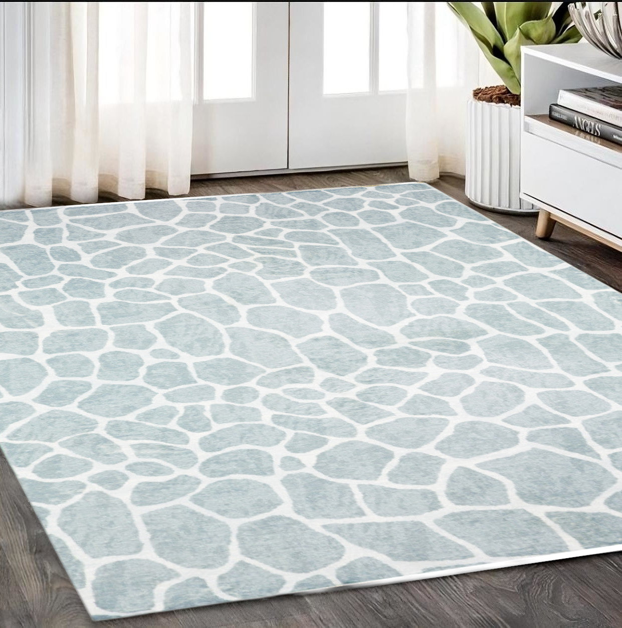 5' X 8' Gray and Ivory Animal Print Handmade Non Skid Area Rug