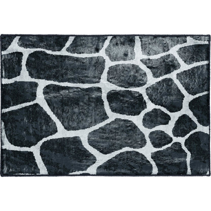 2' X 3' Black and White Croc Print Shag Handmade Non Skid Area Rug