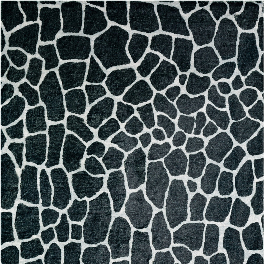 2' X 3' Black and White Croc Print Shag Handmade Non Skid Area Rug