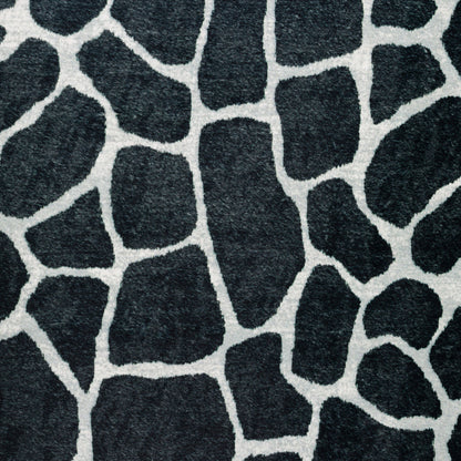 2' X 8' Black and White Croc Print Shag Handmade Non Skid Runner Rug