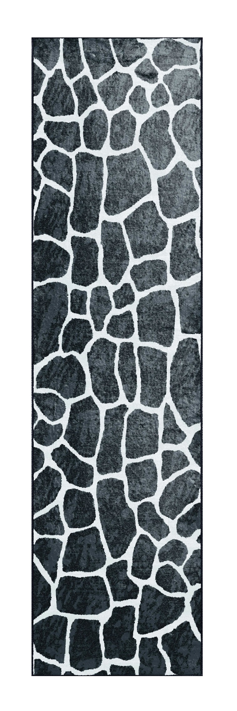 2' X 8' Black and White Croc Print Shag Handmade Non Skid Runner Rug