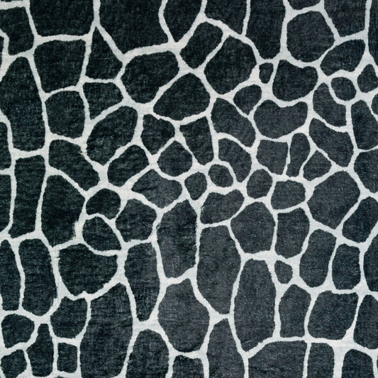 2' X 8' Black and White Croc Print Shag Handmade Non Skid Runner Rug