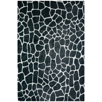 5' X 8' Black and White Croc Print Shag Handmade Non Skid Area Rug