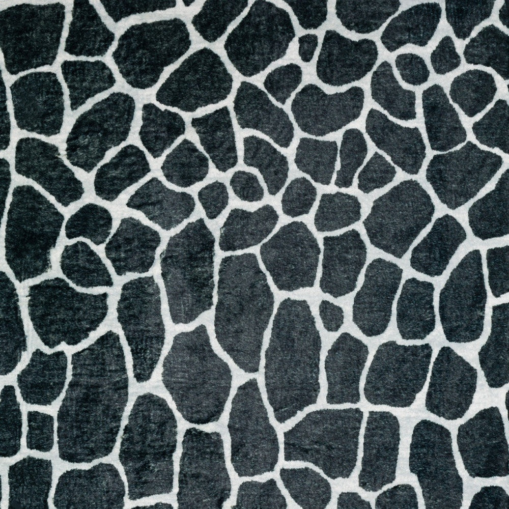 5' X 8' Black and White Croc Print Shag Handmade Non Skid Area Rug