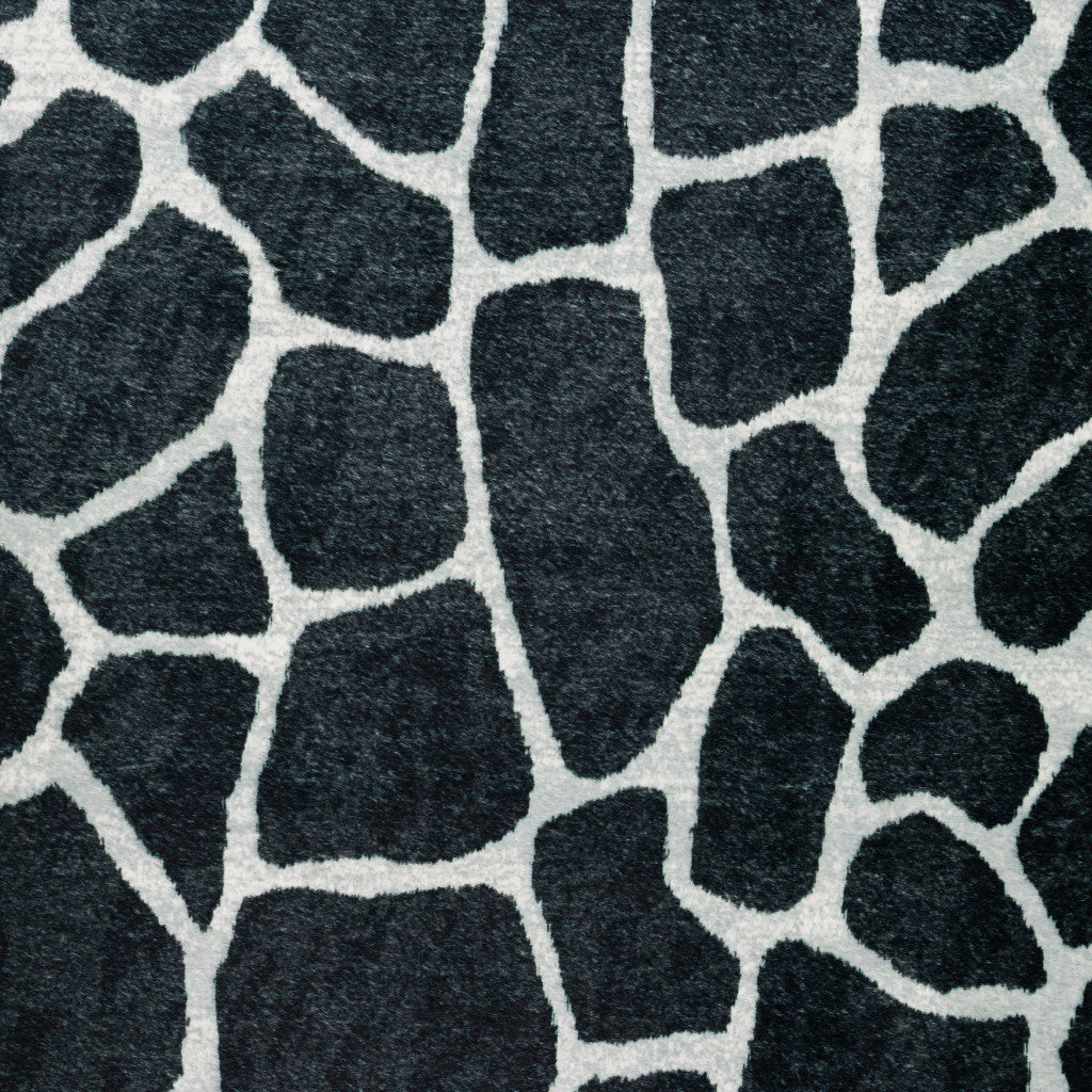 8' X 10' Black and White Croc Print Shag Handmade Non Skid Area Rug