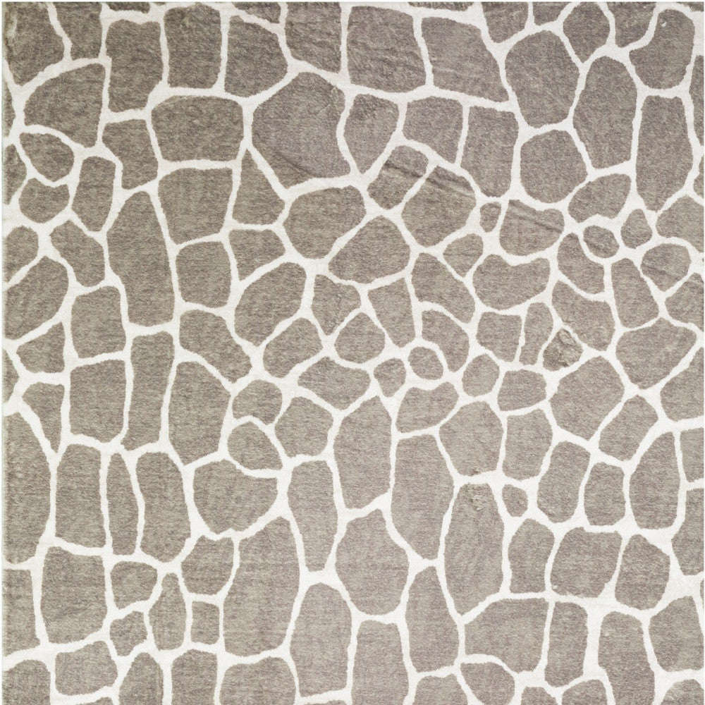 2' X 8' Beige Giraffe Print Shag Handmade Non Skid Runner Rug