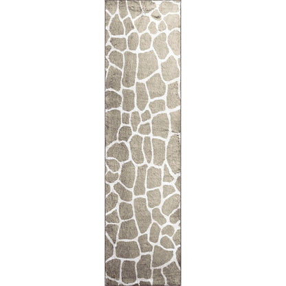 2' X 8' Beige Giraffe Print Shag Handmade Non Skid Runner Rug