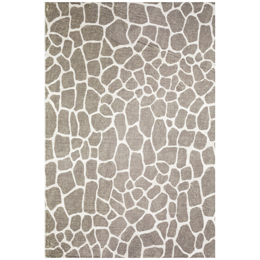 3' X 5' Beige Giraffe Print Shag Handmade Non Skid Area Rug