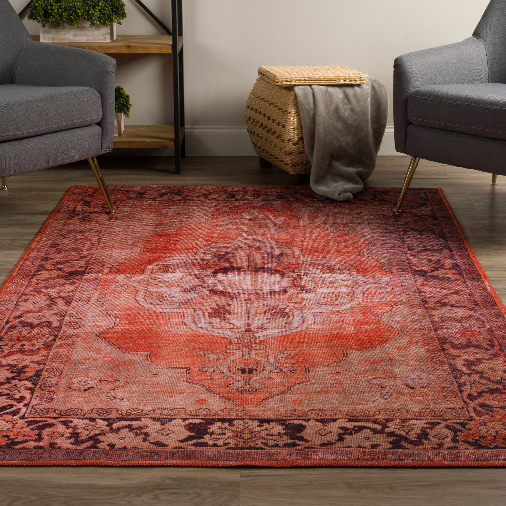 8' X 10' Red Oriental Distressed Non Skid Area Rug