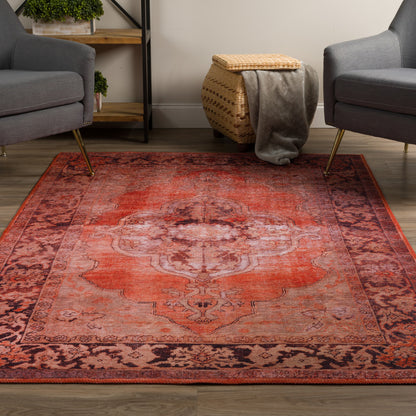 8' X 10' Red Oriental Distressed Non Skid Area Rug