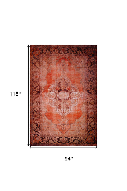 8' X 10' Red Oriental Distressed Non Skid Area Rug