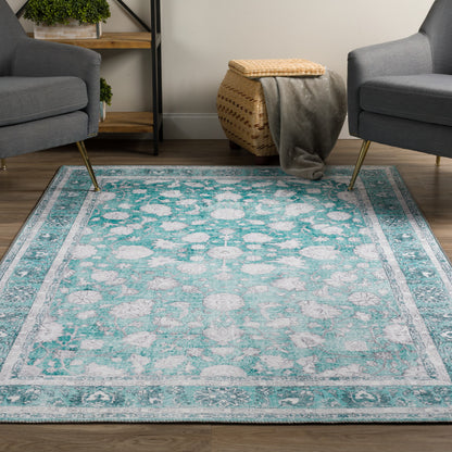 8' X 10' Blue Oriental Distressed Non Skid Area Rug