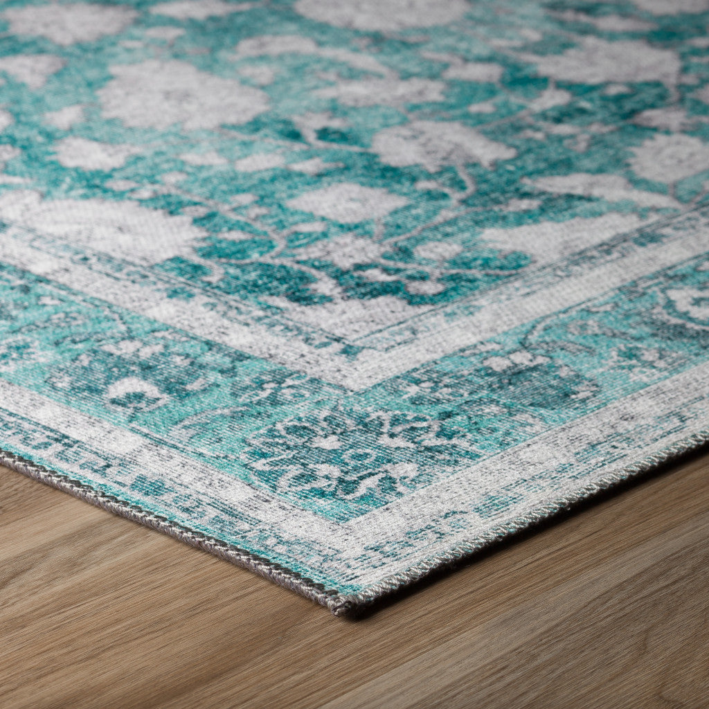 8' X 10' Blue Oriental Distressed Non Skid Area Rug