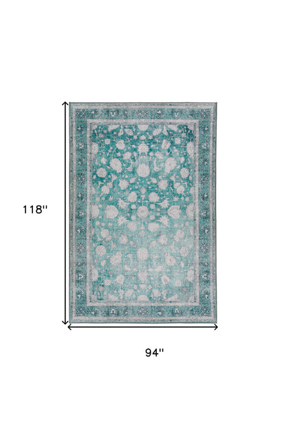 8' X 10' Blue Oriental Distressed Non Skid Area Rug