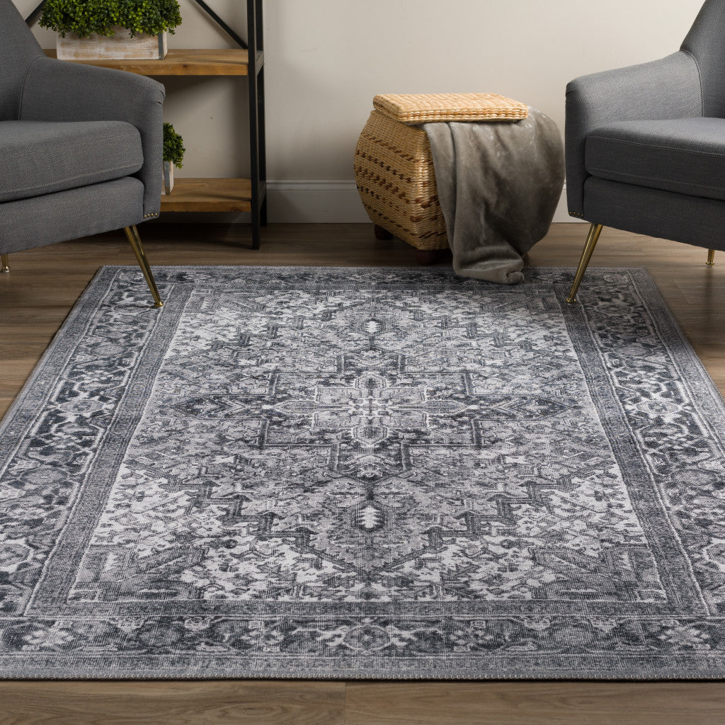 3' X 5' Grey Oriental Distressed Non Skid Area Rug