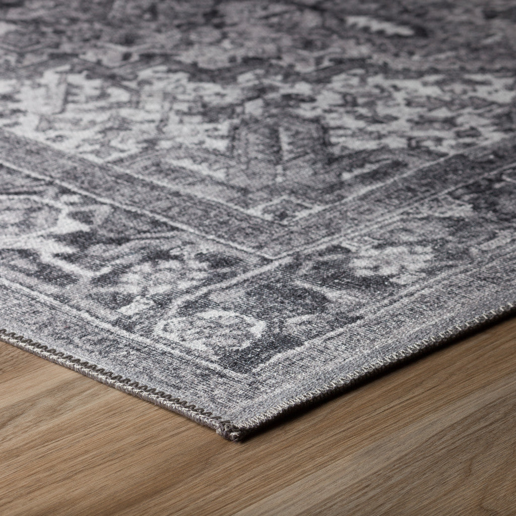 3' X 5' Grey Oriental Distressed Non Skid Area Rug