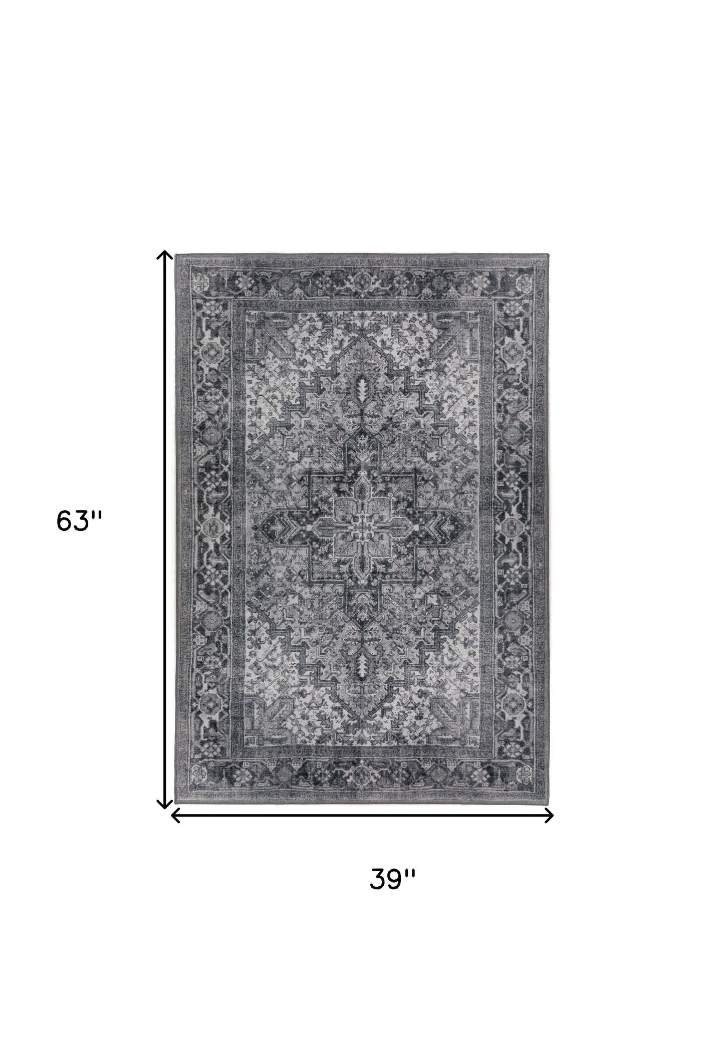 3' X 5' Grey Oriental Distressed Non Skid Area Rug