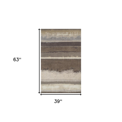 3' X 5' Brown and Ivory Abstract Area Rug