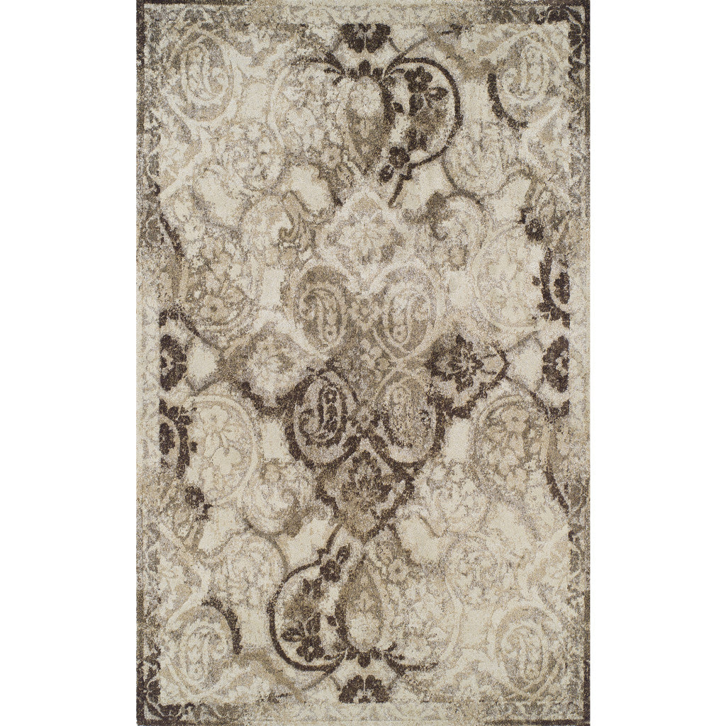 5' X 8' Brown Oriental Area Rug