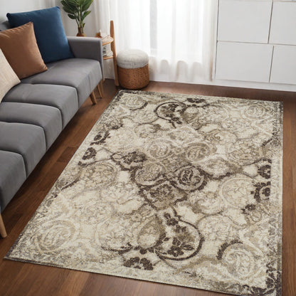 5' X 8' Brown Oriental Area Rug