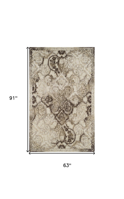 5' X 8' Brown Oriental Area Rug