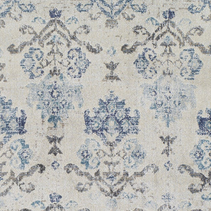 3' X 5' Blue and Ivory Oriental Area Rug