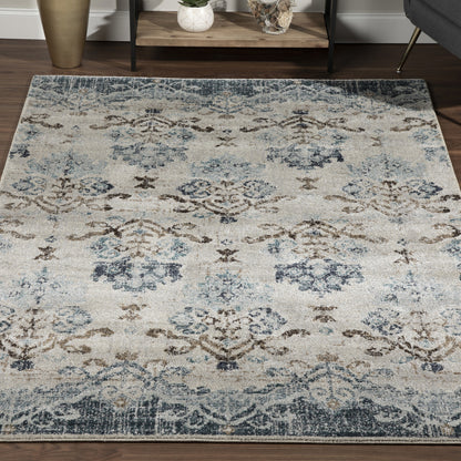 3' X 5' Blue and Ivory Oriental Area Rug