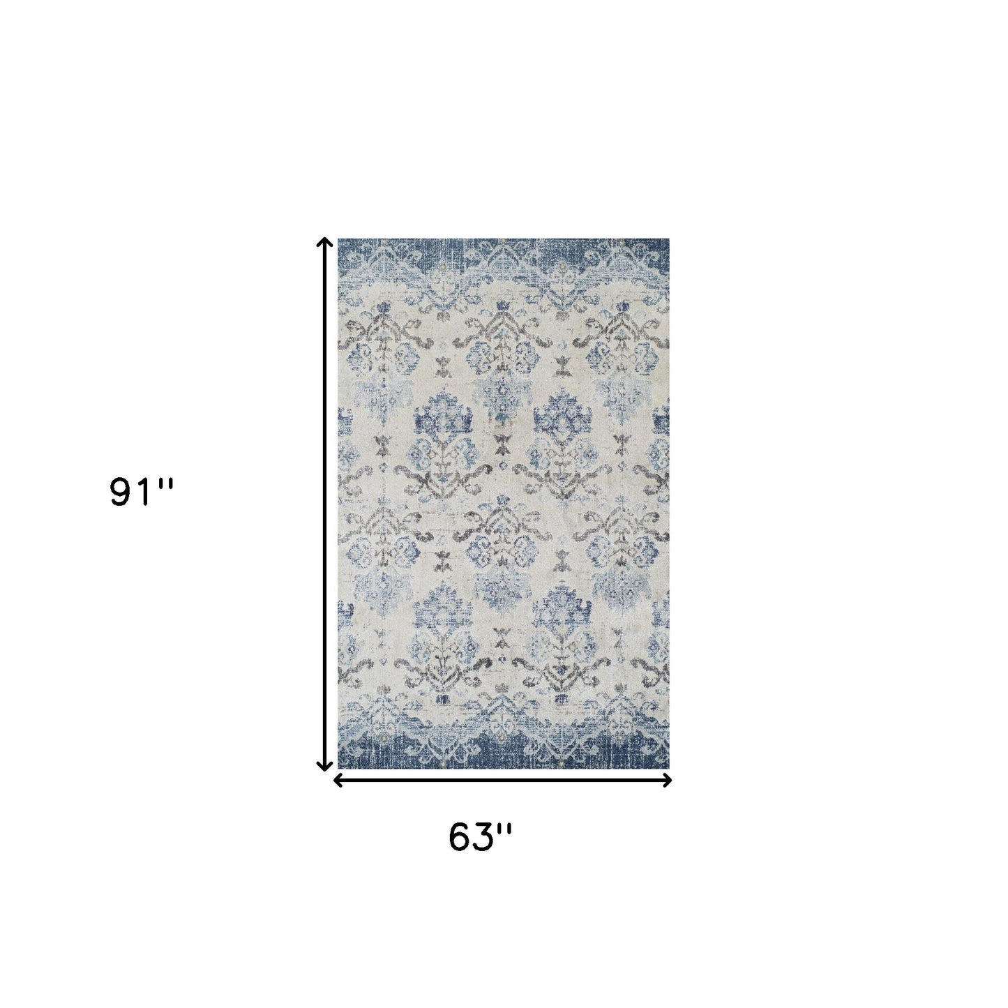 5' X 8' Blue and Ivory Oriental Area Rug