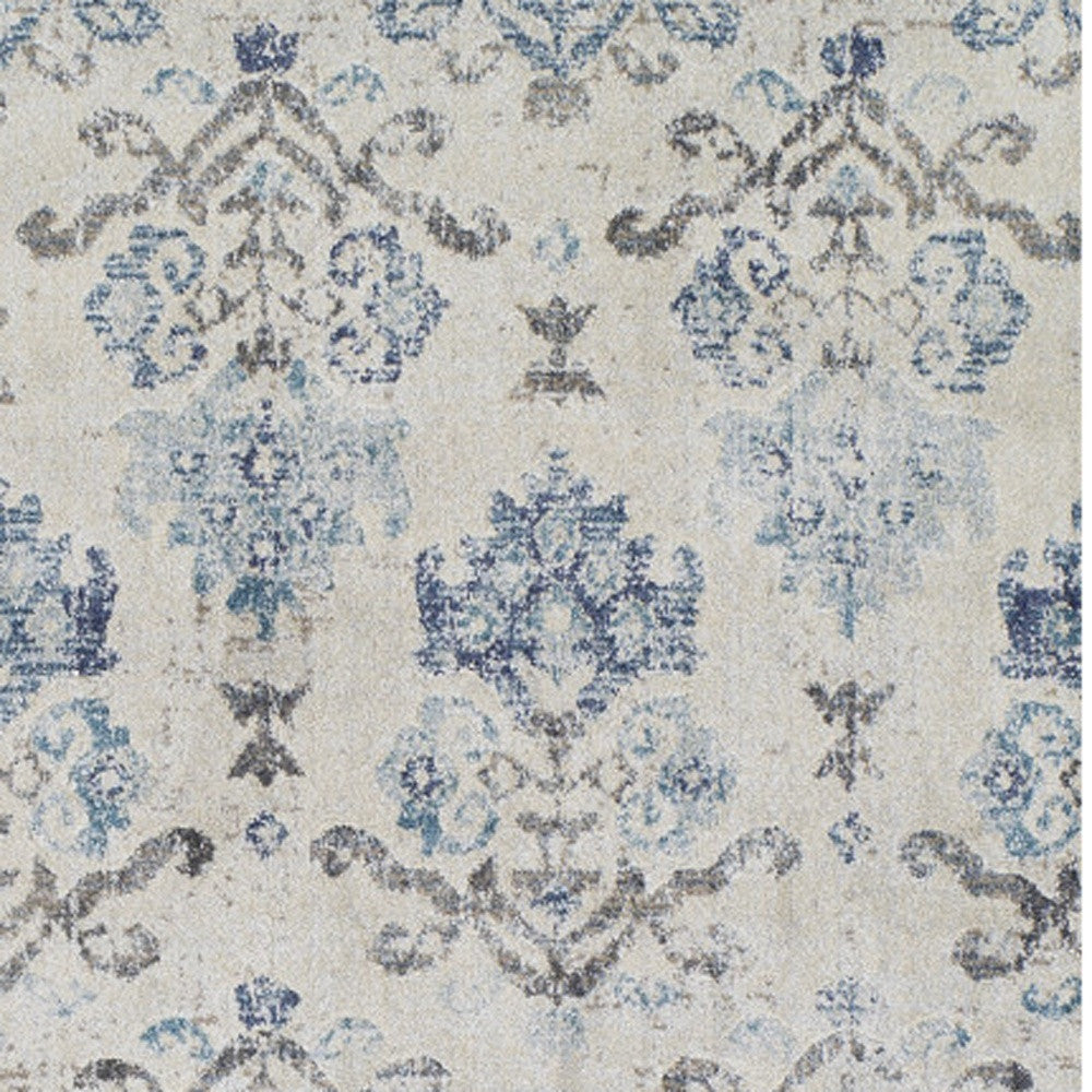 5' X 8' Blue and Ivory Oriental Area Rug