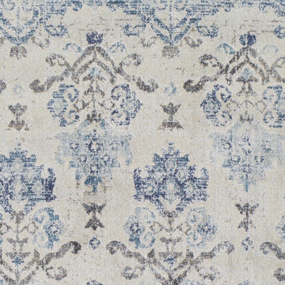 8' X 11' Blue and Ivory Oriental Area Rug