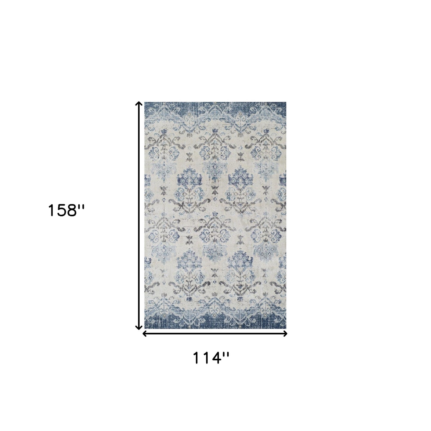 10' X 13' Blue and Ivory Oriental Area Rug