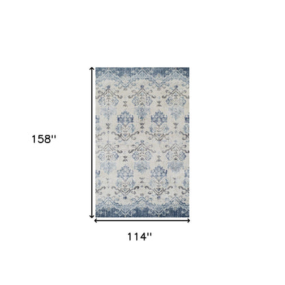 10' X 13' Blue and Ivory Oriental Area Rug