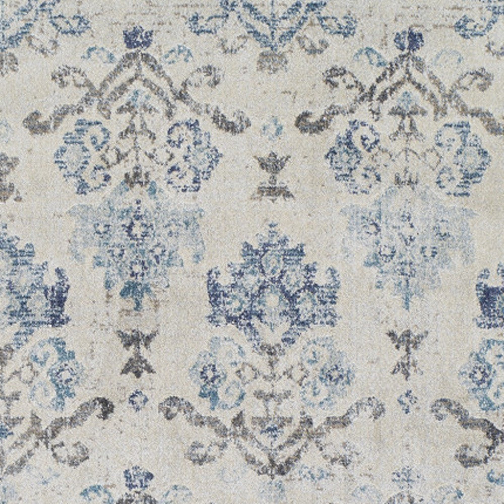 10' X 13' Blue and Ivory Oriental Area Rug