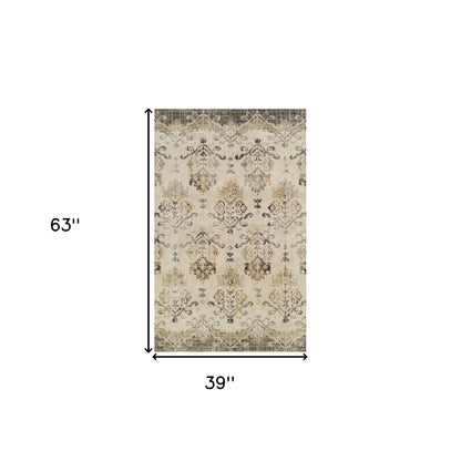 3' X 5' Beige and Brown Oriental Area Rug