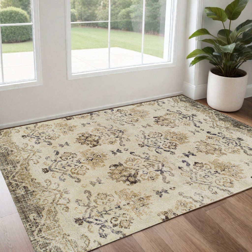 3' X 5' Beige and Brown Oriental Area Rug