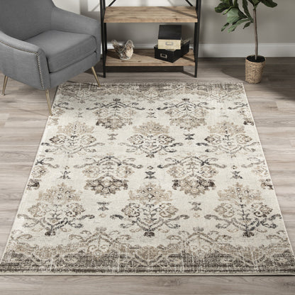 3' X 5' Beige and Brown Oriental Area Rug