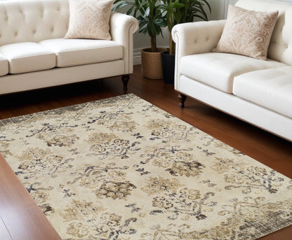 10' X 13' Beige and Brown Oriental Area Rug