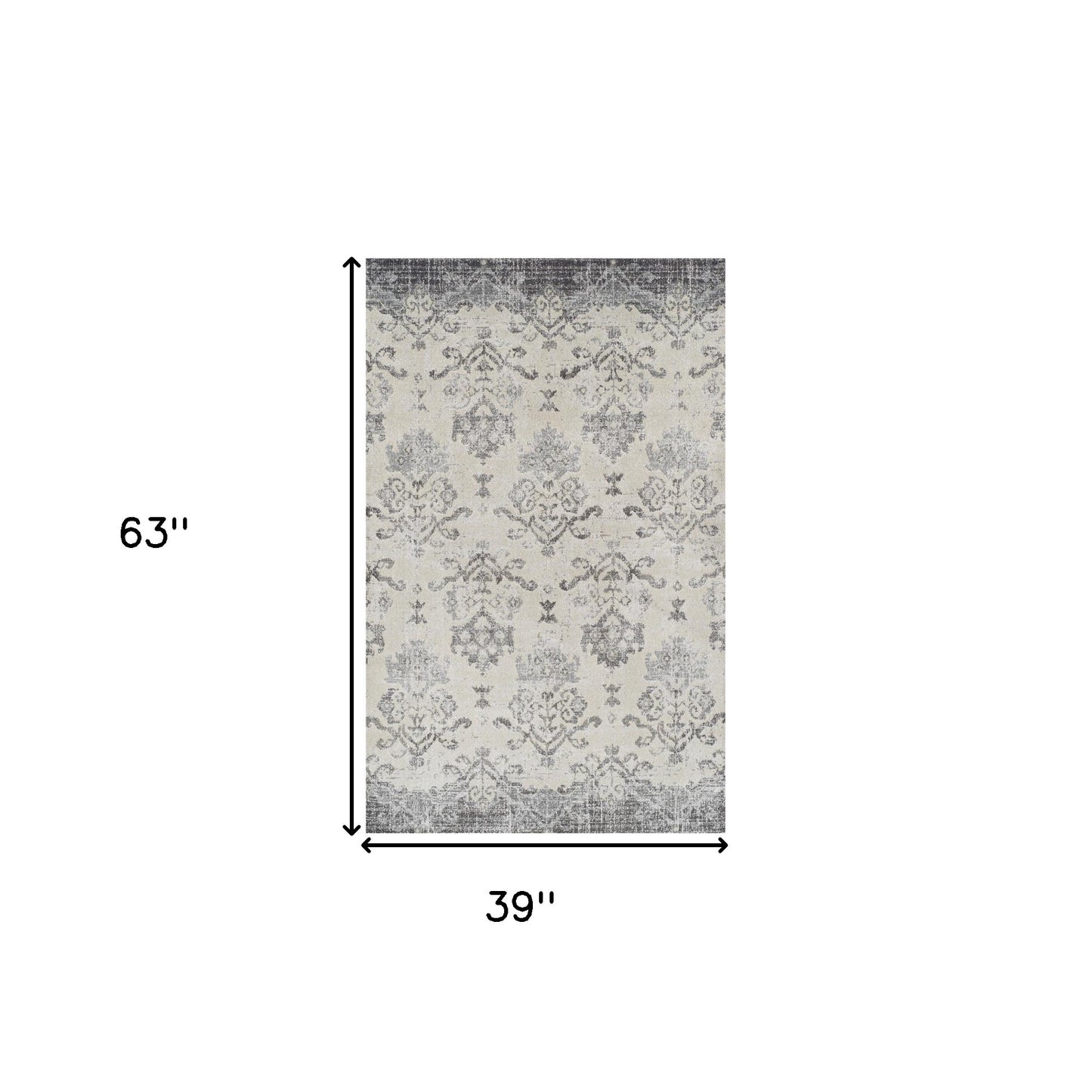 3' X 5' Gray and Ivory Oriental Area Rug