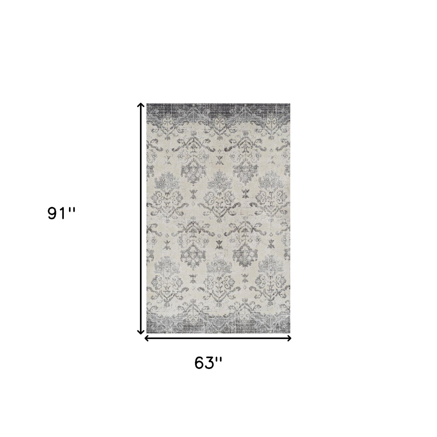 5' X 8' Gray and Ivory Oriental Area Rug