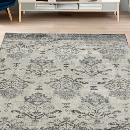 5' X 8' Gray and Ivory Oriental Area Rug