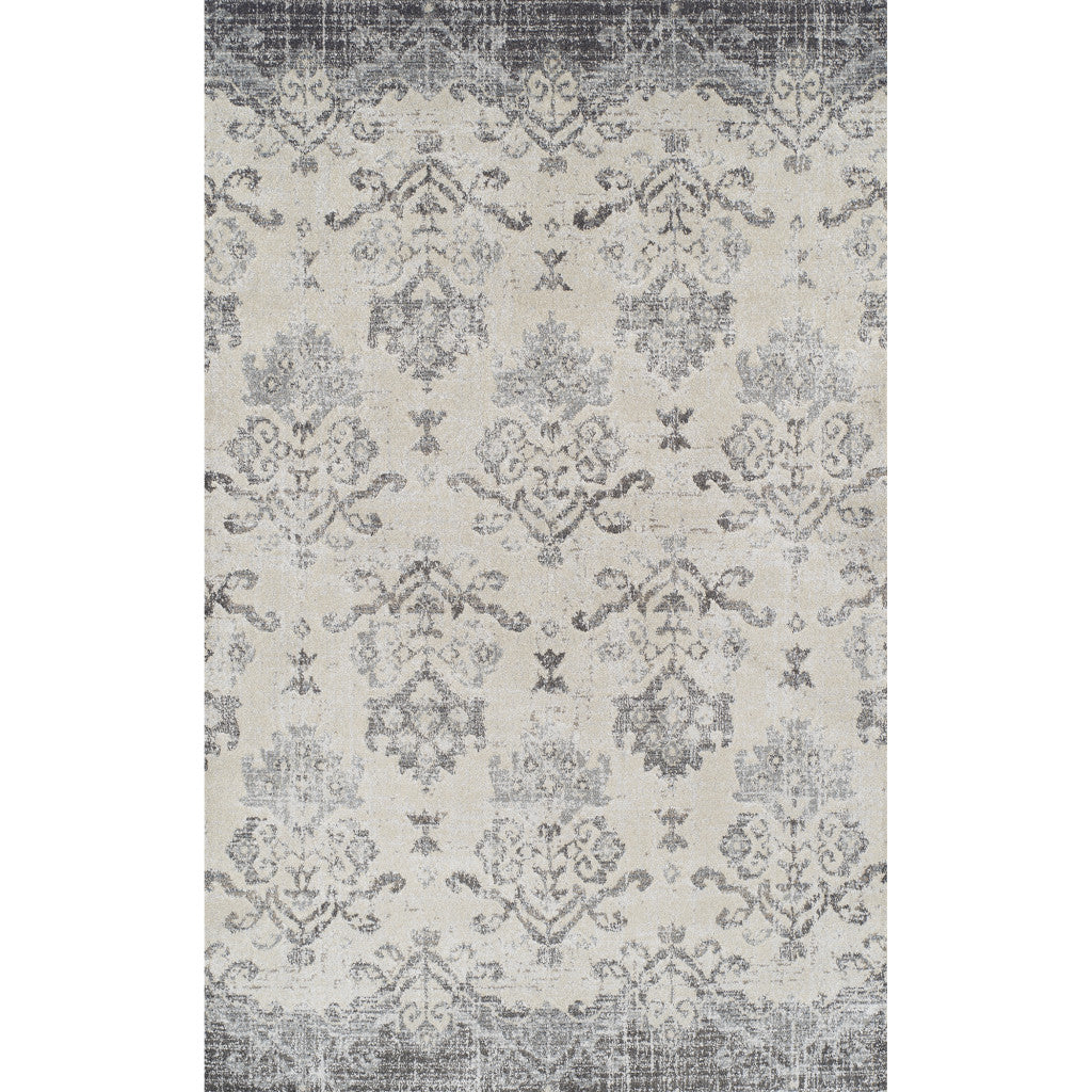 5' X 8' Gray and Ivory Oriental Area Rug