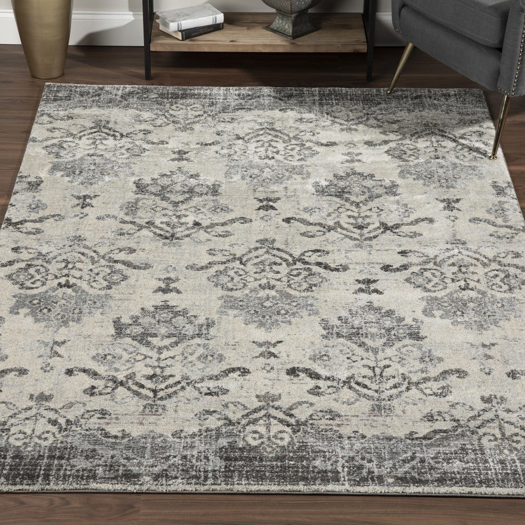 5' X 8' Gray and Ivory Oriental Area Rug